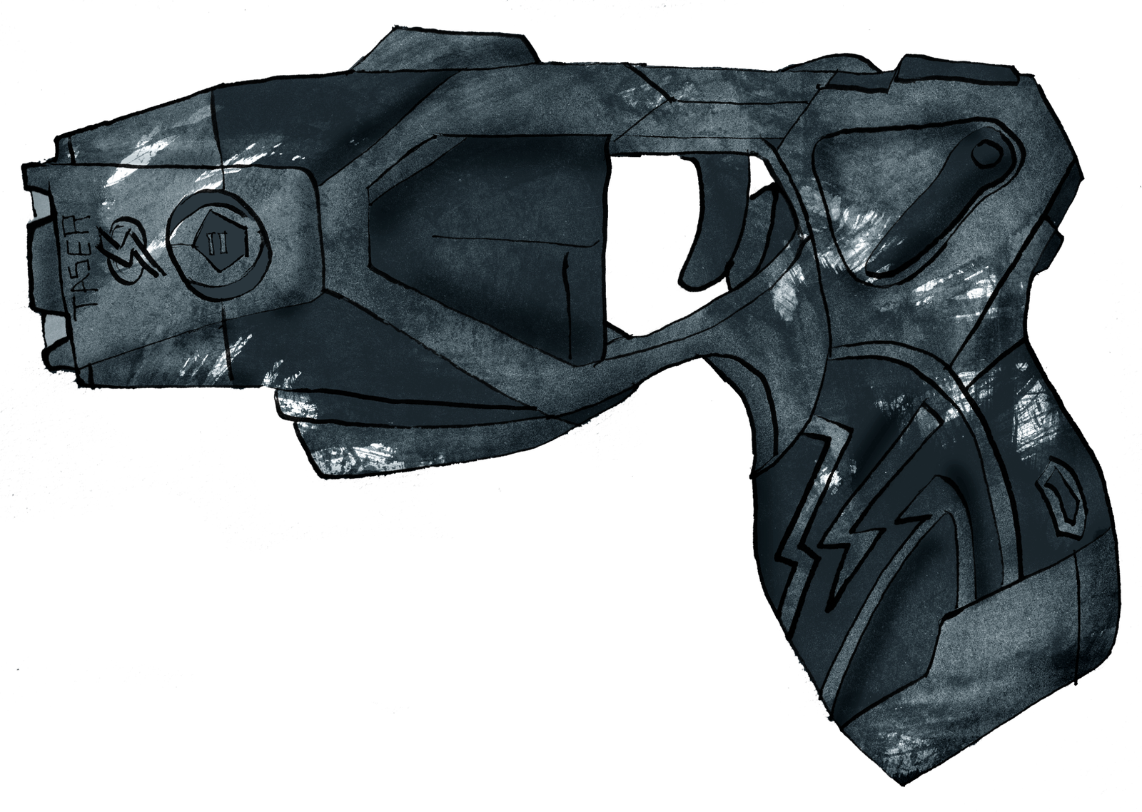 An illustration of a black Taser weapon.