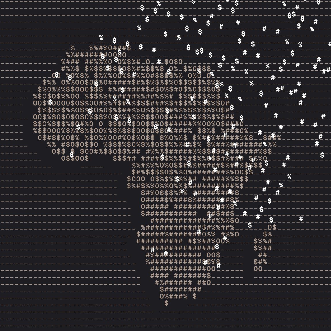 In an illustration, zeroes, dollar signs and other symbols form the shape of Africa. Some of the symbols are flying off of the continent, leaving holes behind.